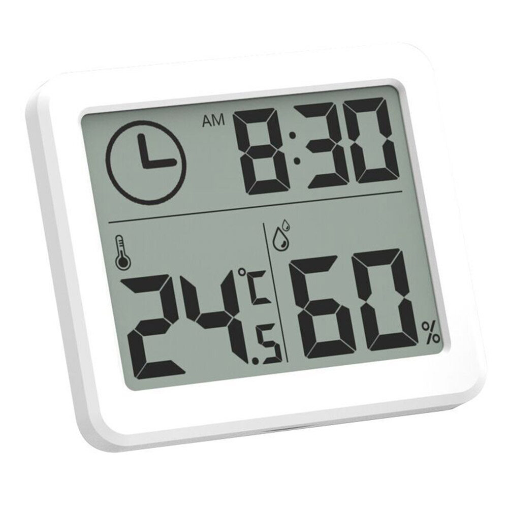 home thermometer Ultra-thin Indoor Thermometer Hygrometer with Clock for Home Office Baby Room (White) (3.19X2.8X0.39Inch)